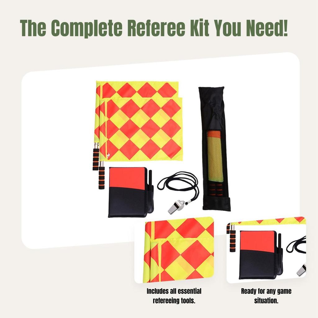 Soccer Referee Flags Kit Accessories Set Whistle Sponge Handle Notebook