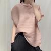 2023 sommer Neue frauen Kleidung Stehkragen Einfarbig Plissiert Batwing Ärmel Pullover Tops Frauen Bequeme Lose T-shirt