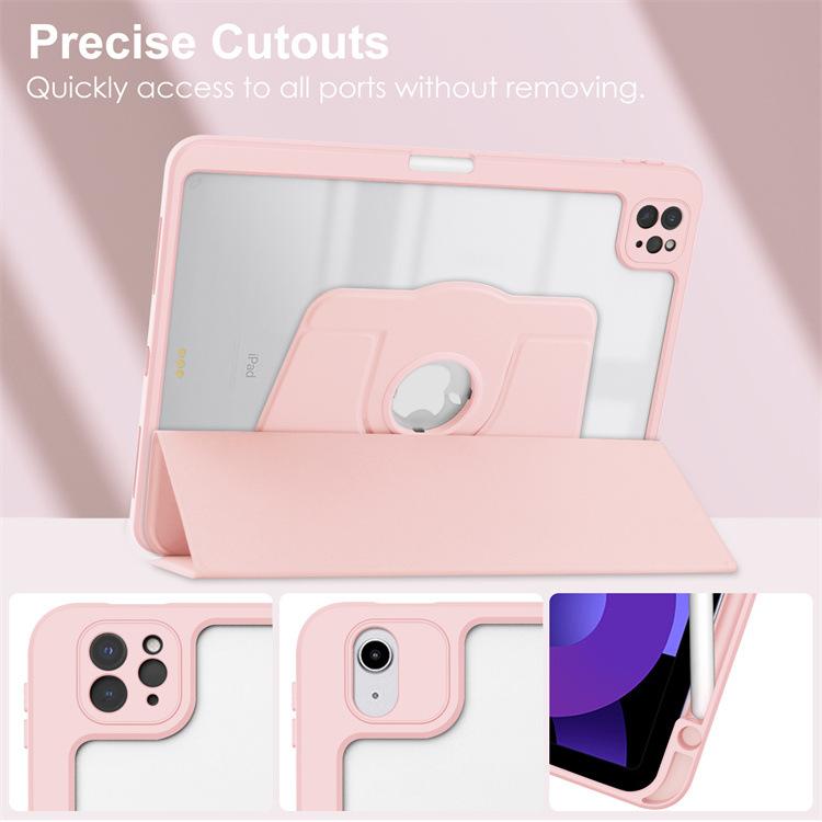 Compatible with iPad Pro 11 Ipad Air 10th Tri-fold Acrylic Pen Slot Tablet Case iPad 12.9 Rotating Flip Cover Protective Case