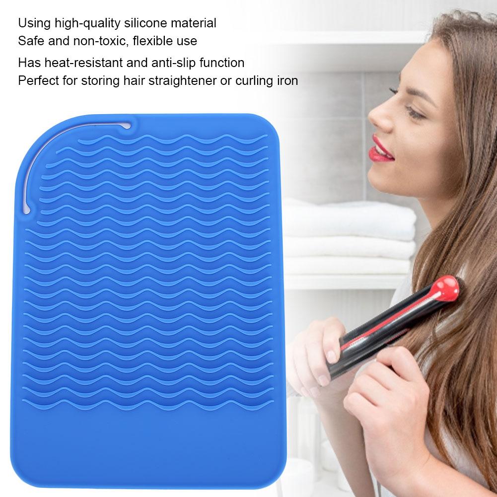 Funda de silicona para alisar el cabello, resistente al calor, para viajes, rizador de cabello, alfombrilla antideslizante(azul )