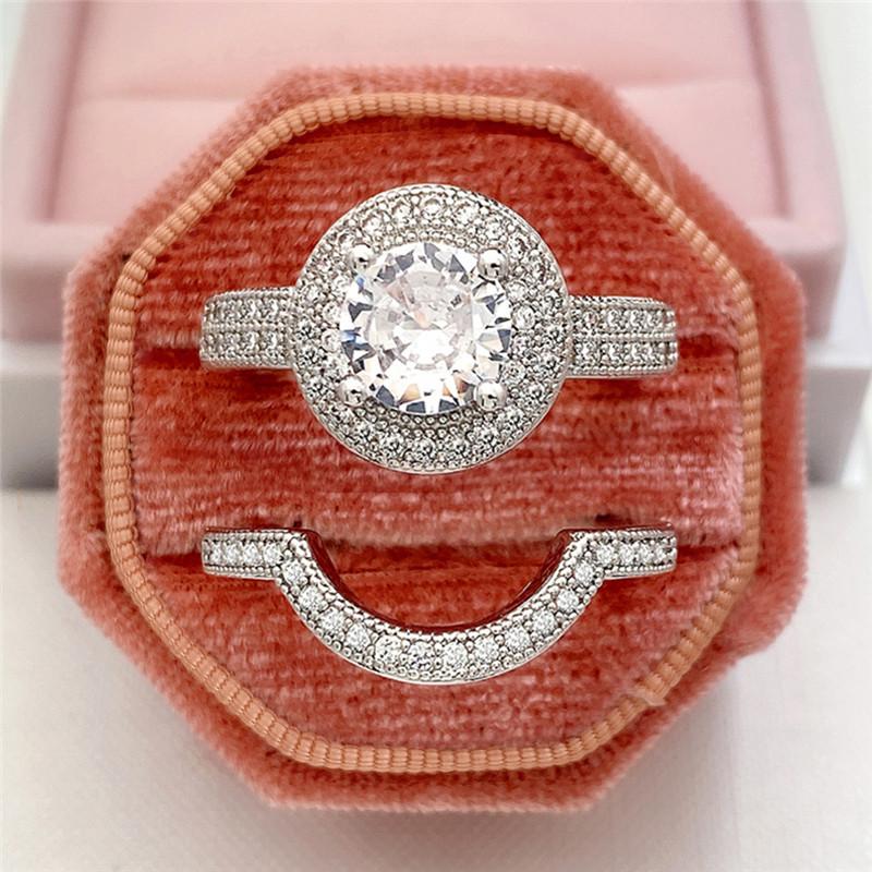 CopperLuxury s/Set Women's Finger Rings Big Round CZ Stone Fashion Female Rings Party Jewelry Gifts
