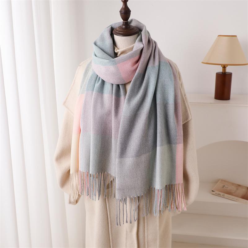 Warm Shawl Women Scarf Luxury Cashmere Winter Blanket Wraps Casual Plaid Print Pashmina Bufanda Travel Poncho Stoles Echarpe