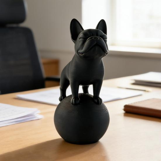 Standing on Ball Bulldog Figurine 3D Printed Black White Dog Statue Sculpture Home Office Desktop Decoration Ornament