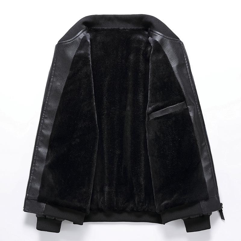 Large Size Leather Jacket Men's Spring and Autumn Tide Fat Man Plus Fat and Velvet Loose Splicing Fat Man Leather Jacket