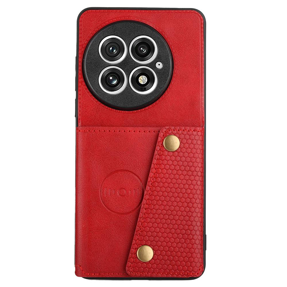 

Для OnePlus 13 Чехол со слотами для карт, подставкой, кожа+ТПУ чехол для телефона Red