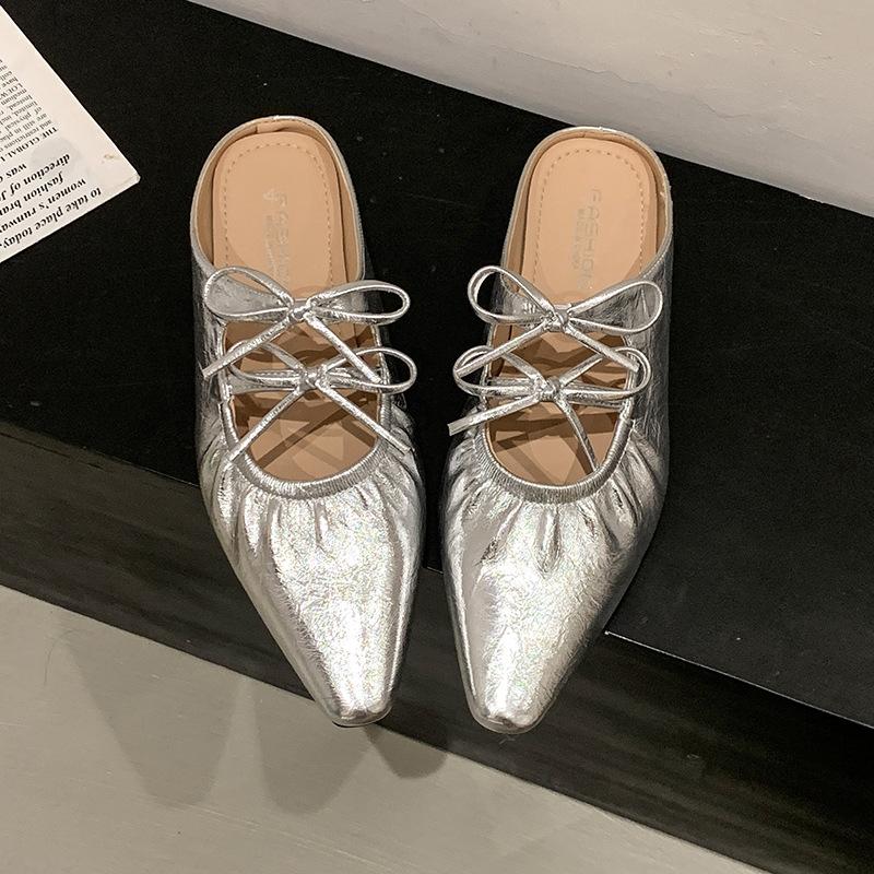 

French bag head half slippers women s 2025 new outer wear summer small sandals high sense beautiful with skirt Mary Jane 35 серебряный