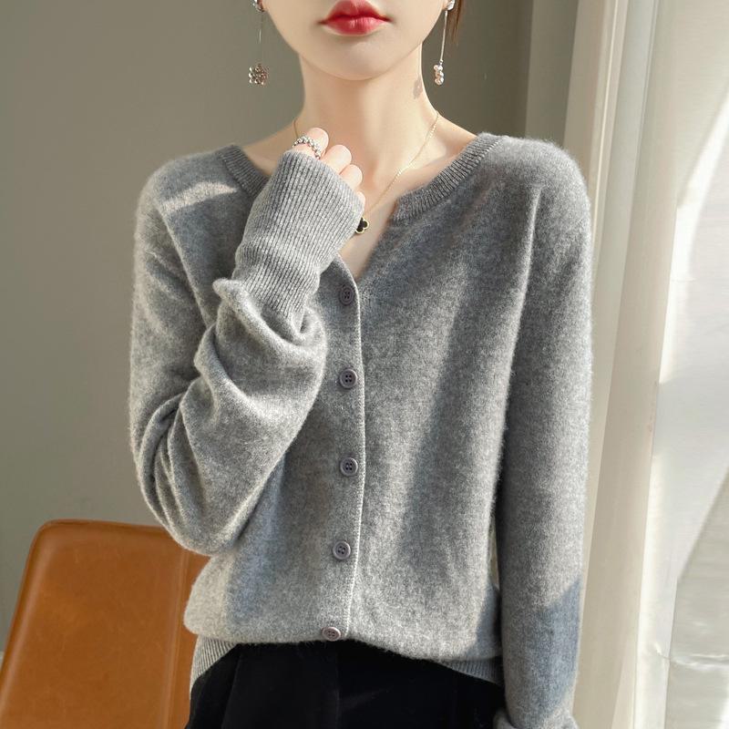 

2024 Кашемировый кардиган с V-образным вырезом: Женский универсальный свитер с длинным рукавом для весны, осени и зимы XXL