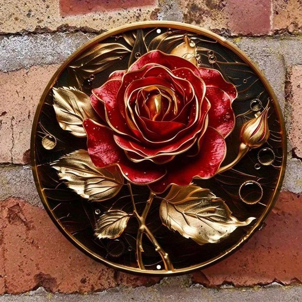 Metal Wall Art Poster, Round Rose Wreath Home Decor Gift