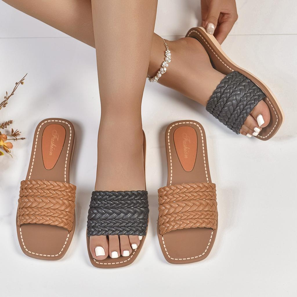Sweet Fashion Slippers Woman Slides Beach Flat Low Heels Shoes for Women Solid Leather Platform Summer Shoes Plus Size
