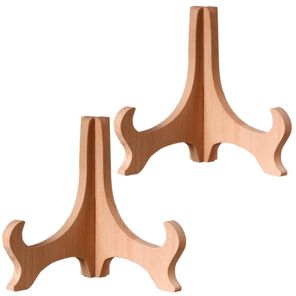 Set of 2 Wooden Plate Stands, Display Stands, Photo Frames, Easels, Frames, Certificates, and more (15cm Tall, Fits Diameters 16-21cm)