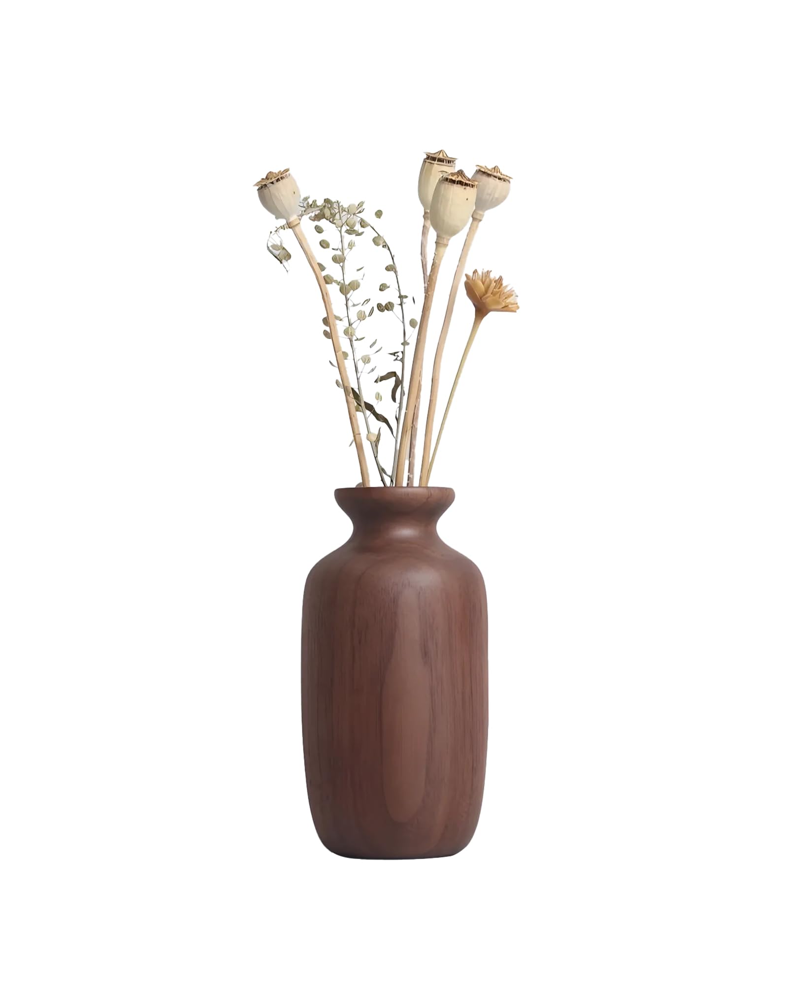 

CHADWICK Wooden Walnut Vase for Dried Flowers, Mini, Small, Japanese-Style Vase (E), 1.5cm Hole Diameter