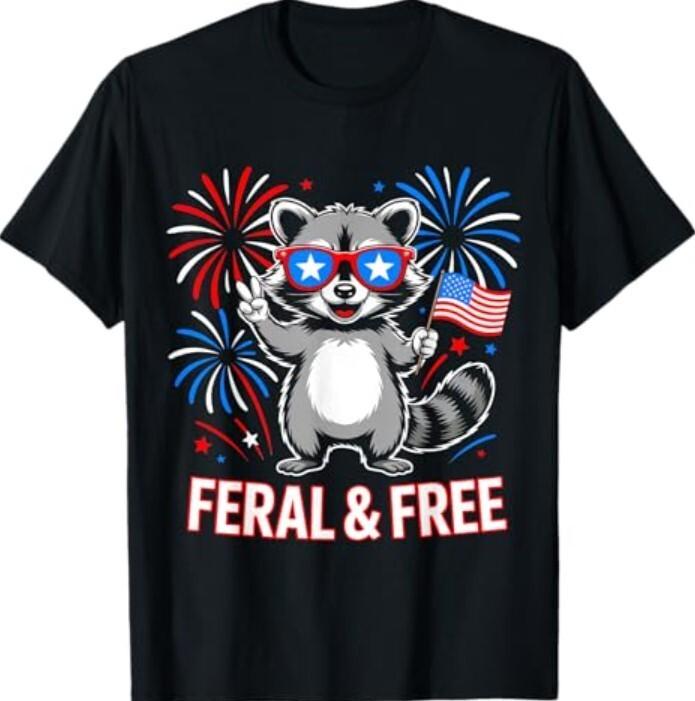 Feral Free Raccoon Funny Patriotic 4th of July T-Shirt S