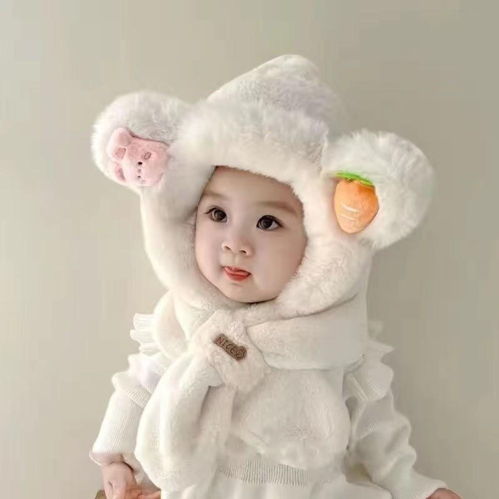 Thick Warm Kids Hooded Scarf Hat Neck Protection Winter Plush Integrated Hat  Snow