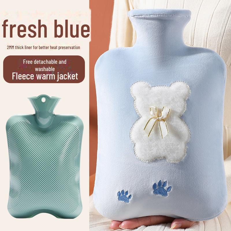 Plush Rabbit Fur Water-Filled Hand Warmer Bag - Thickened PVC Cartoon Design