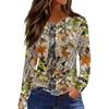 Women's Fashion Hem Split Casual Dead Leaf Print Round Neck Long Sleeve Top