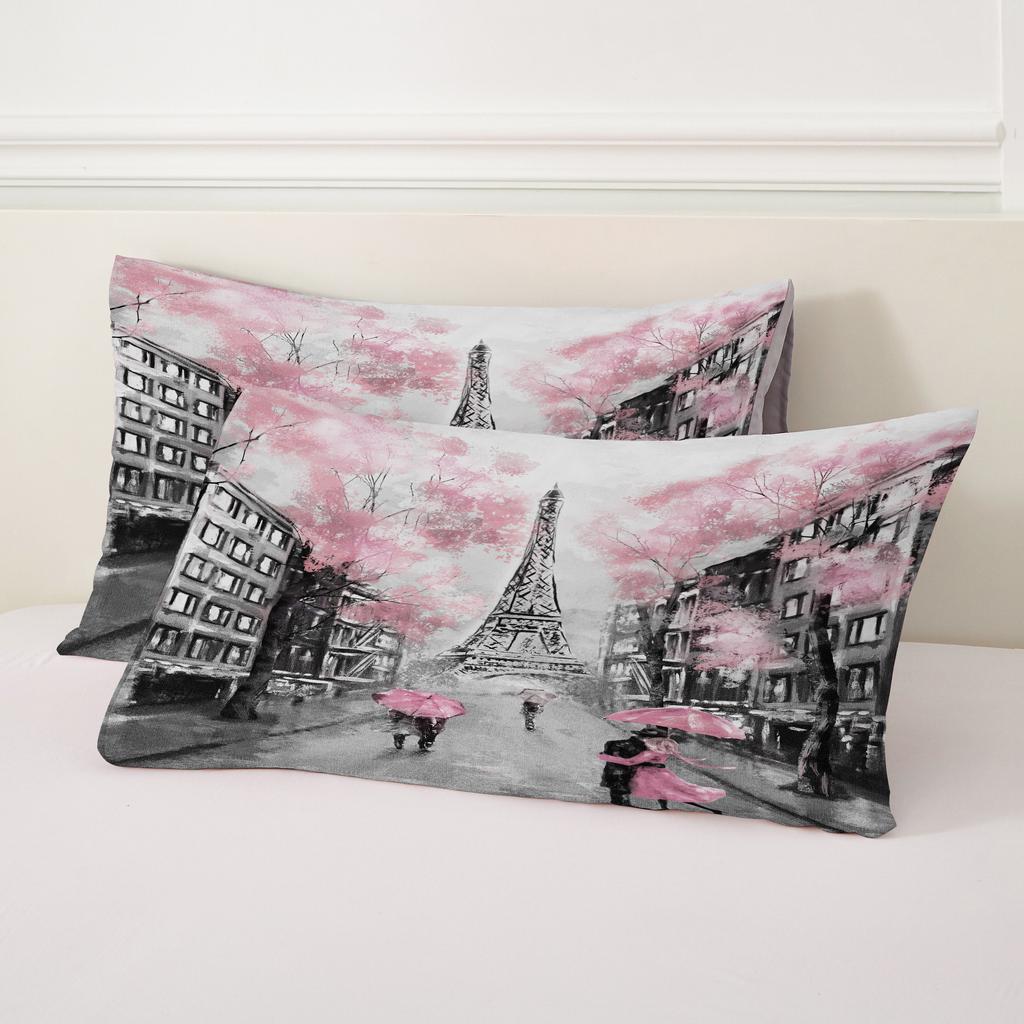 Eiffel Tower Romantic Flowers Bedding Duvet Cover Set 3d Digital Printing Bed Linen Fashion Design Comforter Cover Bedding Sets