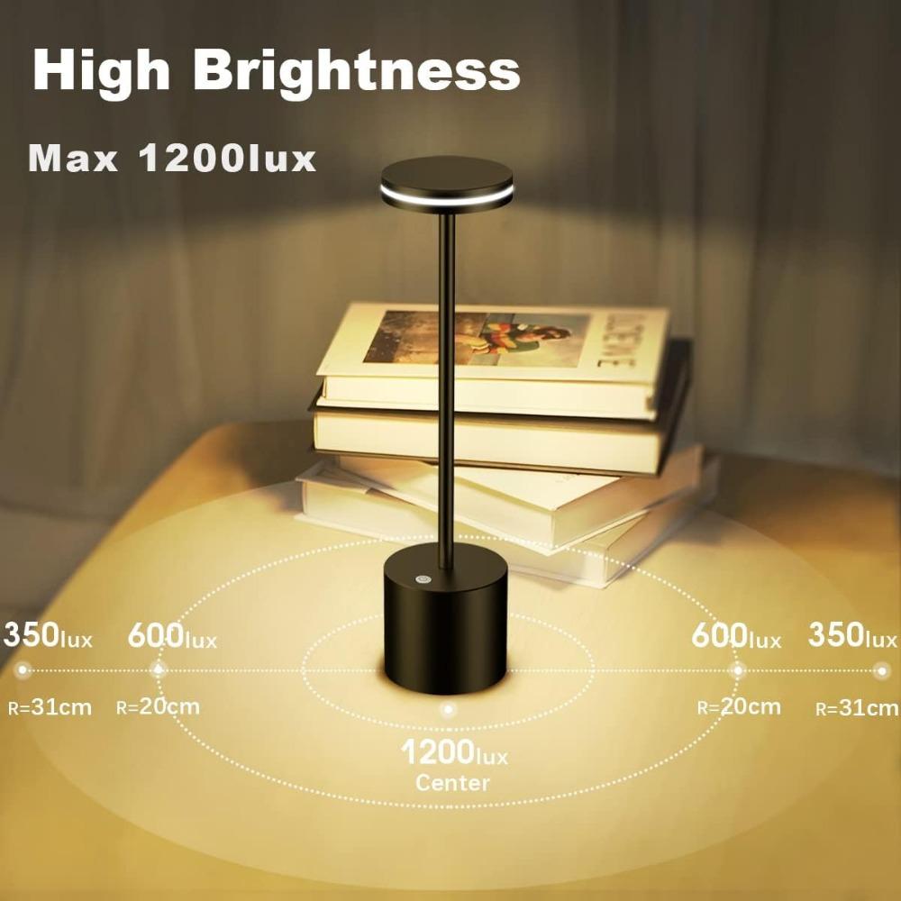 Cordless Table Lamp Rechargeable, 5000mAh Battery Operated Lamp, 3 Color Stepless Dimming Table Lamp, Metal Table Light, 48 Hours Usage, Wireless Outd