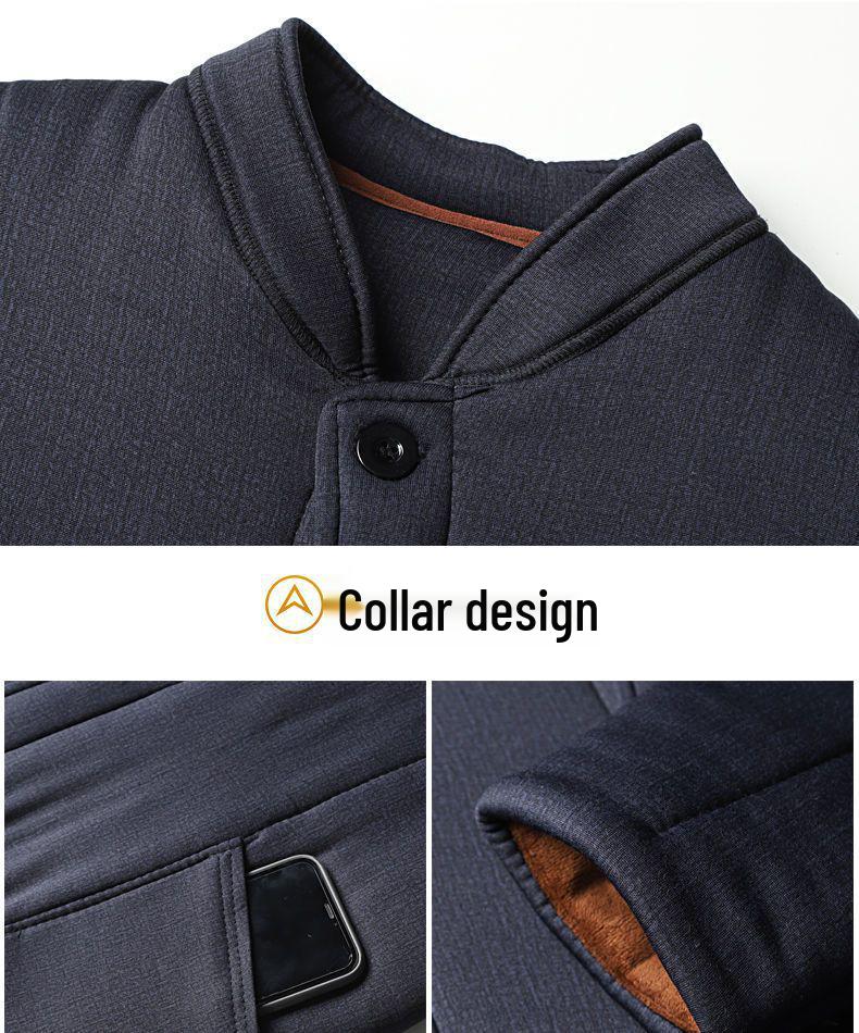 Woodpecker Winter Plus Velvet Dad Suit: Thickened Cotton Jacket & Pants for Middle-Aged & Elderly