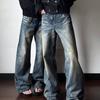 American Retro Casual Pleated Cat Whisker Loose Jeans Men's Trendy Brand Vibe Wide Legs Straight Drape Long Pants Tide