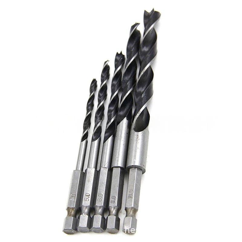 5pc hexagonal handle three pointed woodworking drill 4-10mm woodworking hole expanding power drilling tool accessory set
