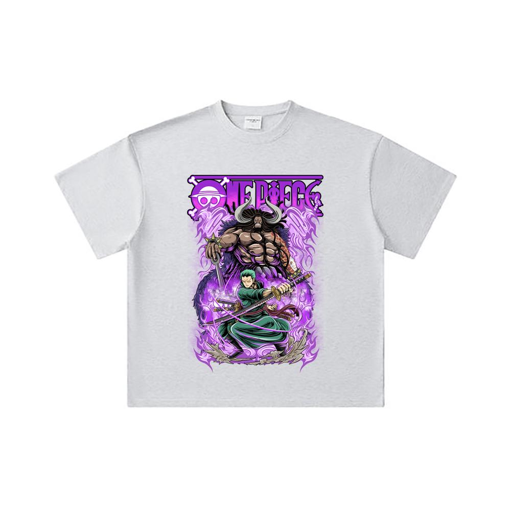 260 GSM Double Yarn 32 Count 100% Cotton One Piece V32 Zoro Kaido Print Unisex Heavy Cotton T Shirt