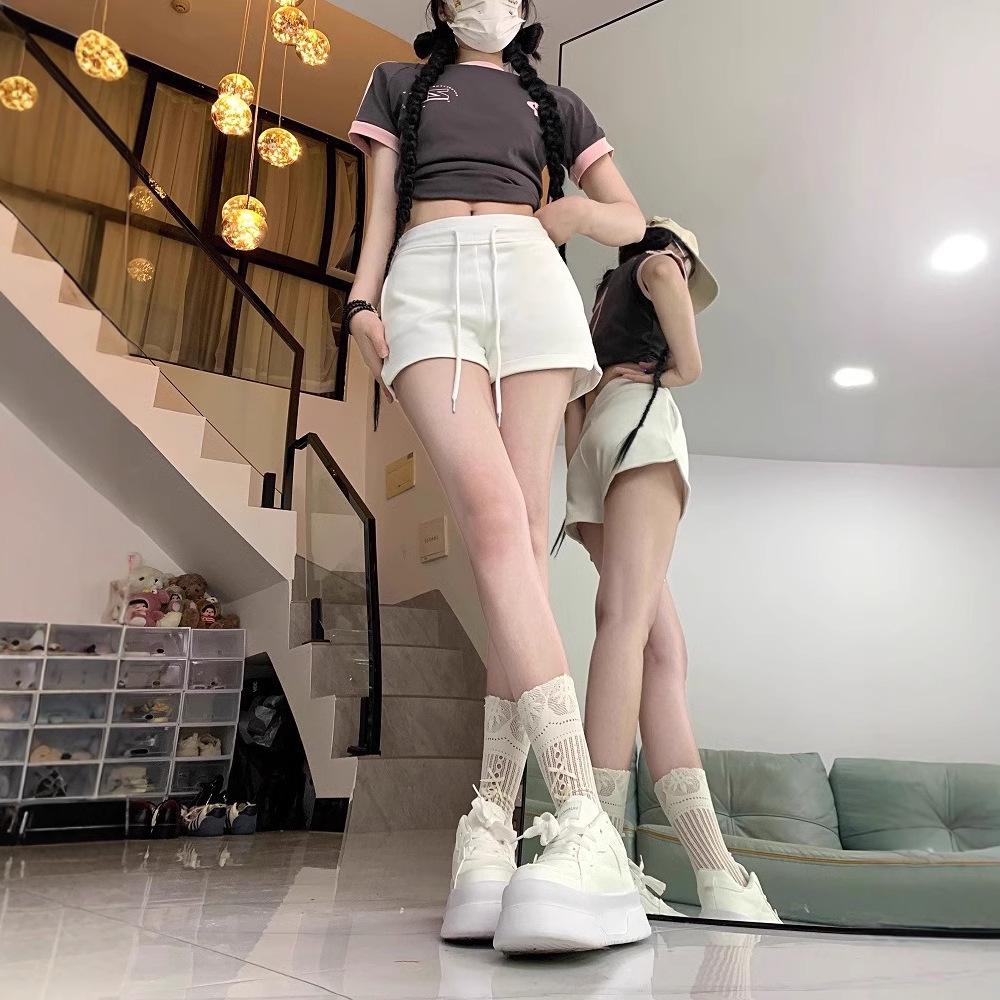 Women's High Waist Casual Summer Shorts - Gray, White, and Black Versatile Hot Pants