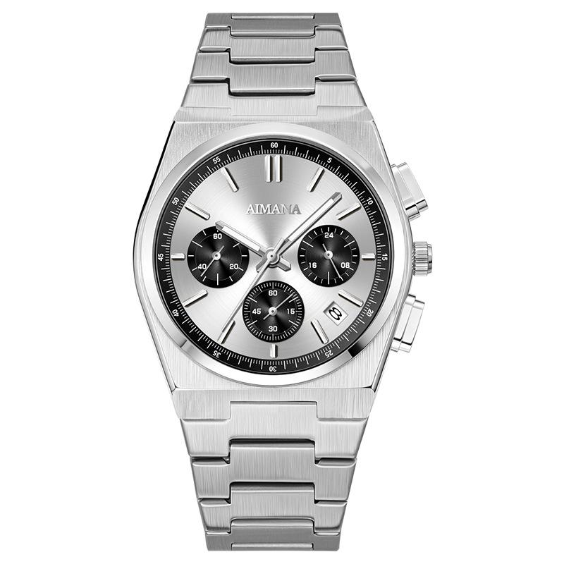 Men Chronograph Quartz Watch with Date Display Stainless Steel Strap Waterproof Fashion Business Male Wrist Watch