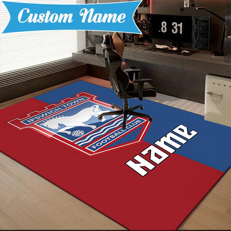 Custom Name Ipswich Football Crest Rug Game Carpet, Floor Mat for Bedroom Living Room Entryway Rug, Home Decor Idea Gift for Christmas Birthday