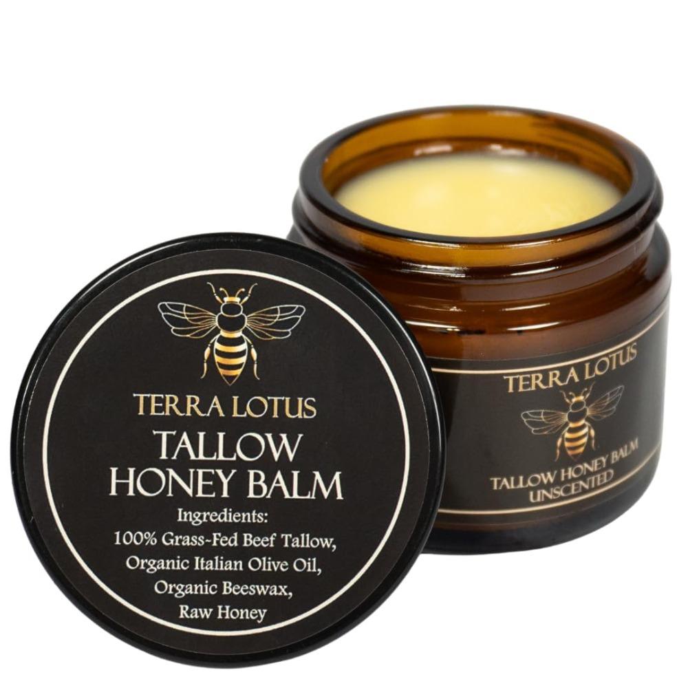 Terra Lotus - Ekologiškas žolės ėdusių galvijų taukų balzamas su žaliu medumi - Drėkinamasis kremas - Rankų darbo visiškai natūralus drėkiklis (2 oz, be kvapo)