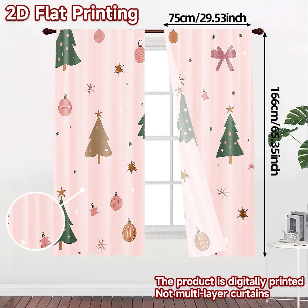 2pcs  Curtains Christmas Trees Bows Ornaments Stars Creative Modern Curtains Prints Light Filtering Curtains Home Decor for