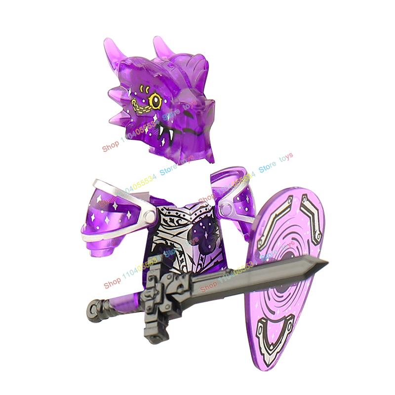 

QQ04-13 MOC Purple starlight transparent Medieval Undead Dragon Knights Building Blocks action figures Models Kids for Toys Gift