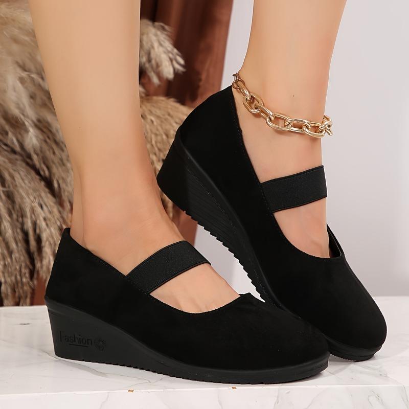 Retro Wedge Shoes for Women - Ultra-Comfortable Round Toe Design, Soft Sole, Casual Cut-out Style, Elastic Strap, Breathable Work Shoes for Daily Wear
