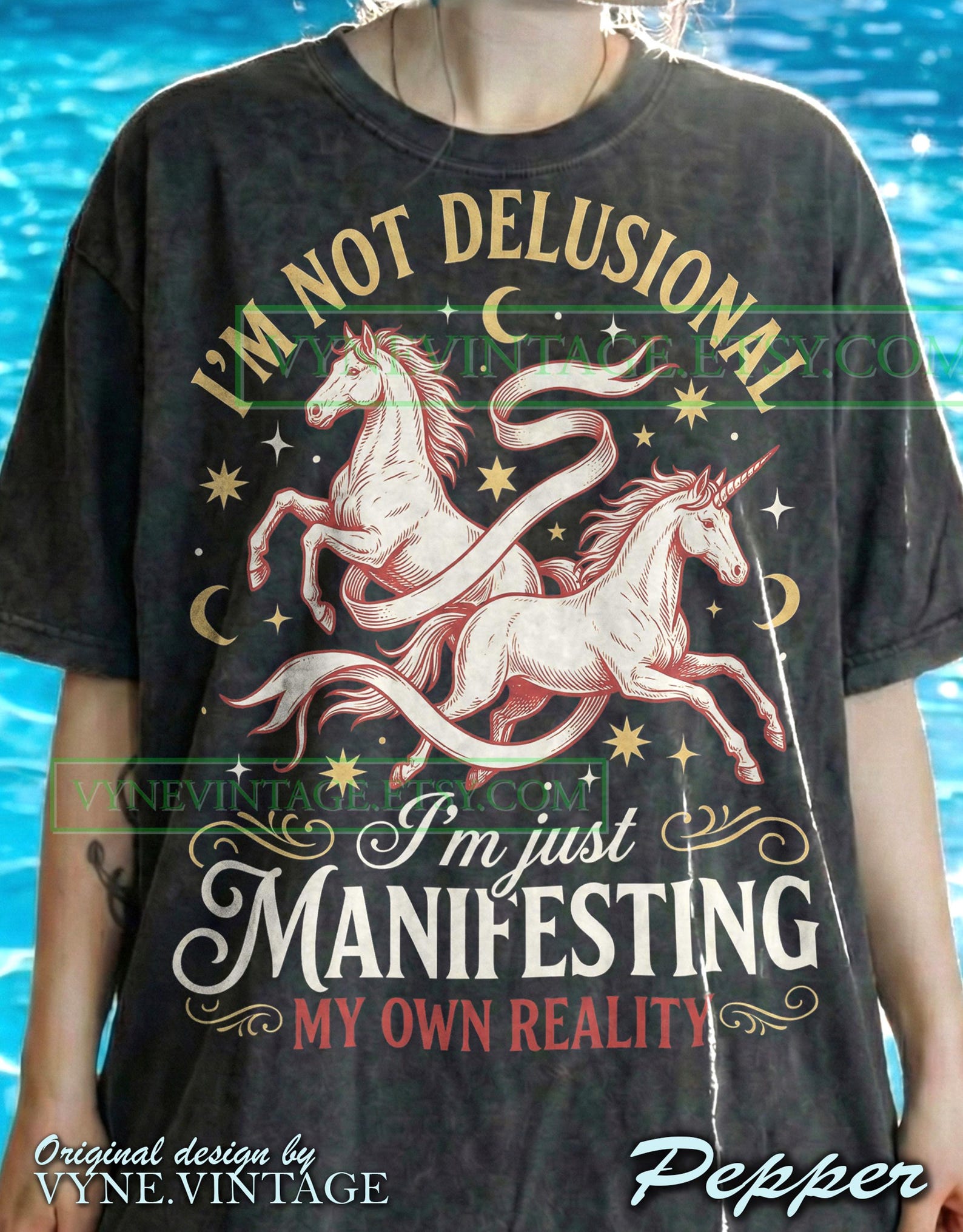 Manifesting My Reality Horse Comfort Colors® Tshirt, Vintage 90S Tees, Retro Spiritual Sweater, Funny Unicorn Tanktop, Mystic Gift XL