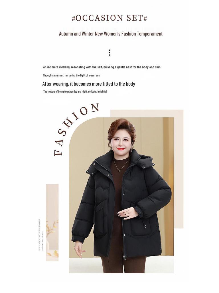 Plus Size Winter Fleece-Lined Cotton Coat for Middle-Aged & Elderly Women