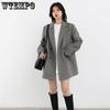 Mulheres mistura de lã casaco sólido meados longo blazer de lã grosso quente blusa feminina casaco senhora do escritório topos outono inverno