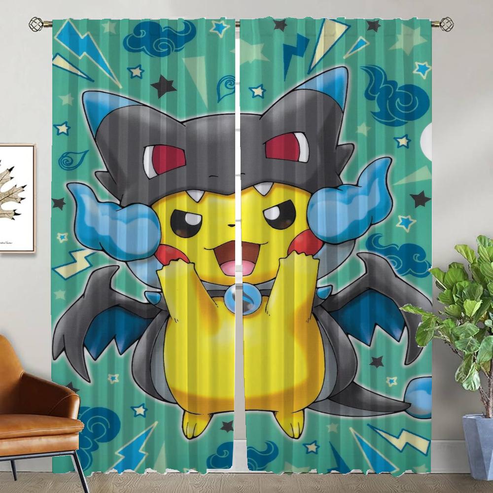 Vorhänge Kinderzimmer P-pokemones Wohnzimmer Vorhang Heim Interieur Vorhänge für Kamera Halloween Dekoration Tüll für Schlafzimmer W60xH90cmx2pcs-CL