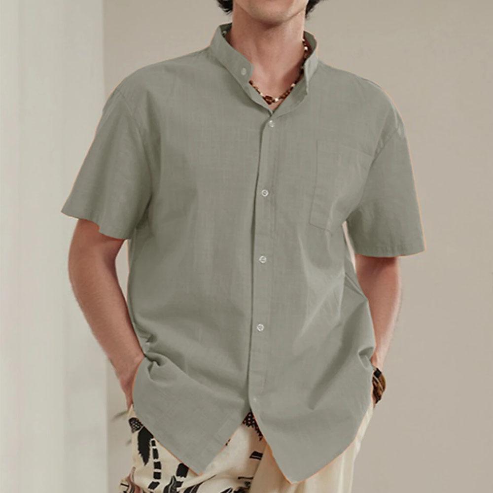 2024 Men's Fashion Short Sleeve Linen Shirts Casual Oversized Loose Shirts