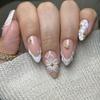 24Pcs Nude Pink Gradient French Tip Press On Nails Mid Length Almond Shape With Pearl Gold Chain Polka Dot False Nail Tips