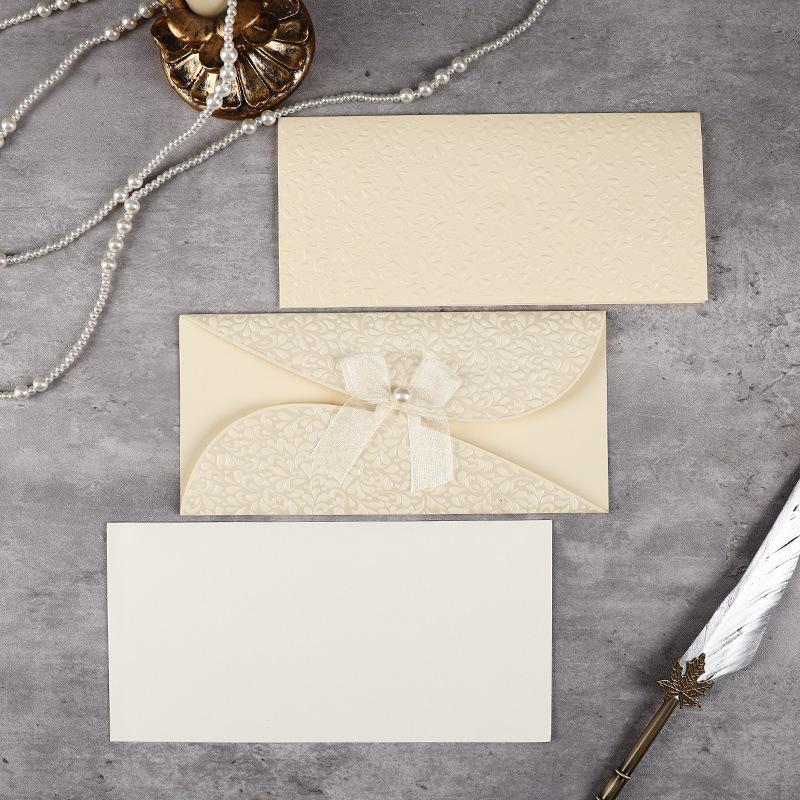 Thick Embossed Greeting Card Envelope with Bowknot Ribbon for Event Invitations