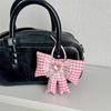 Portable Grid Bowknot Phone Charm for Bagpack Bag Pendant Keychain Keyring Gift