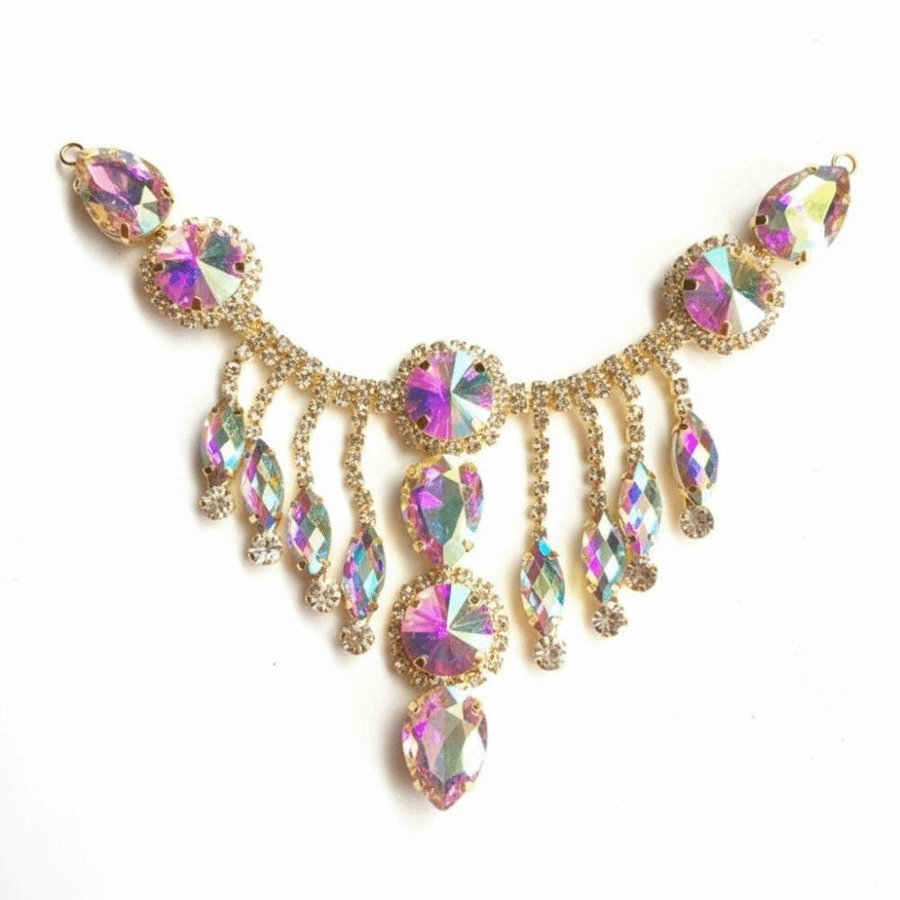 Colored Glass Crystal Patch Red AB Gold Flowers Rhinestone Chain Trim DIY Welding Handmade Glass Rhinestone Applique