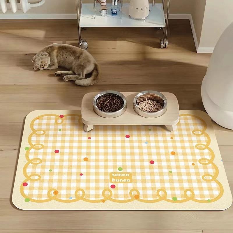 

Minimalist Pet Feeding Mat Dirt-Resistant Scratch-Proof Spill-Proof Checkered with Colorful Dots & Wave Borders Non-Slip (as the picture,30x40cm)
