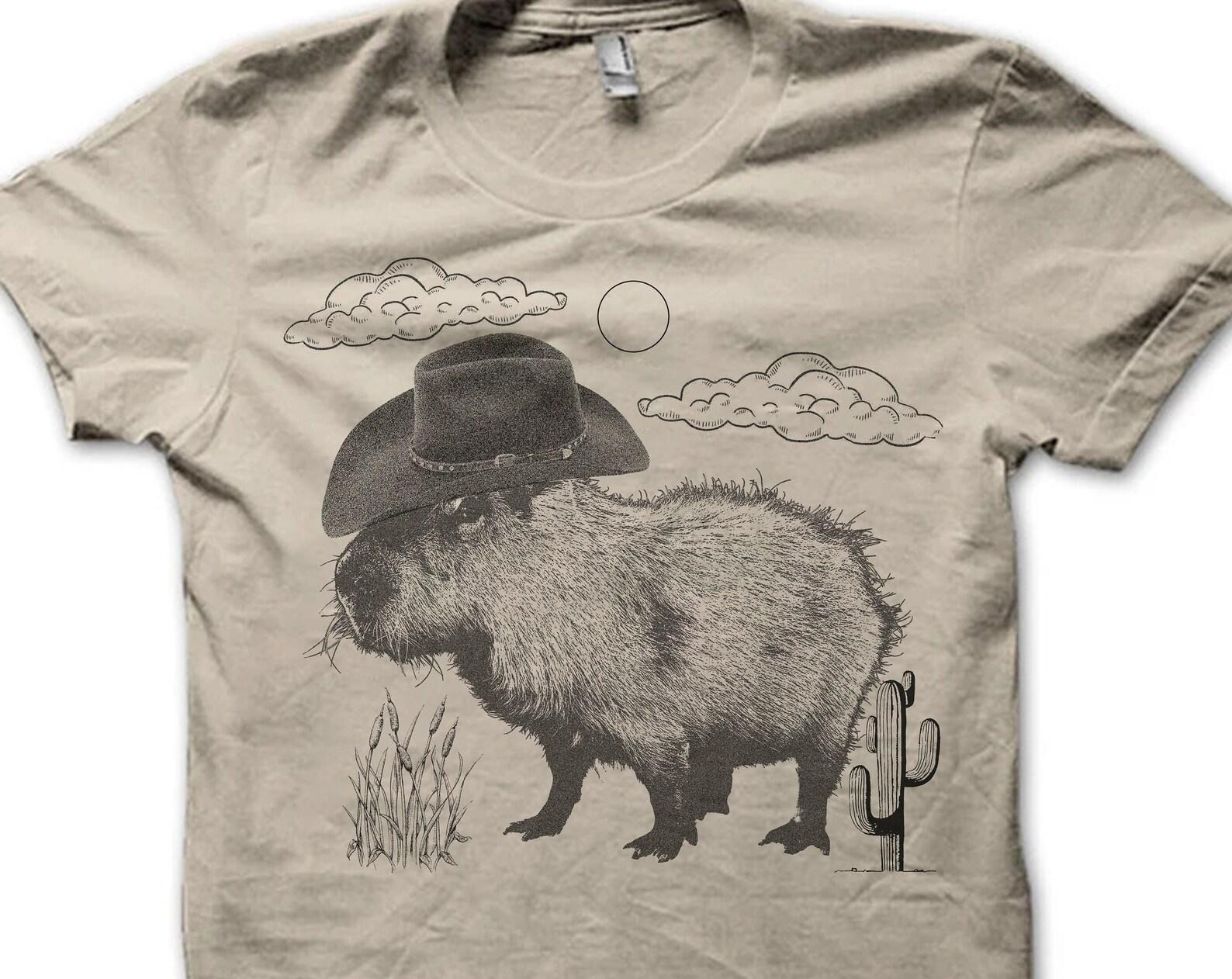Capybara Shirt Rodent Shirts Funny Capybara Shirts for Women Men Kids Cute Mouse T Shirt Cowboy Rat Shirts Vintage Western Theme Graphic Tee 3XL