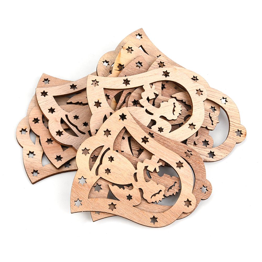 12pcs Christmas Tree Hanging Decoration Wooden Santa Claus Snowman Angel Wedding DIY Ornament Type 3