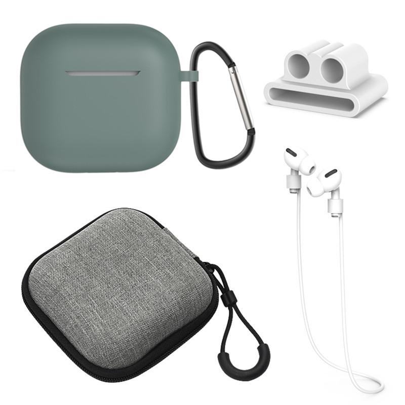 

Набір з 5 аксесуарів для AirPods 4: Силіконовий чохол + Футляр для зберігання + Ремінець на шию + Тримач для навушників + Брелок I