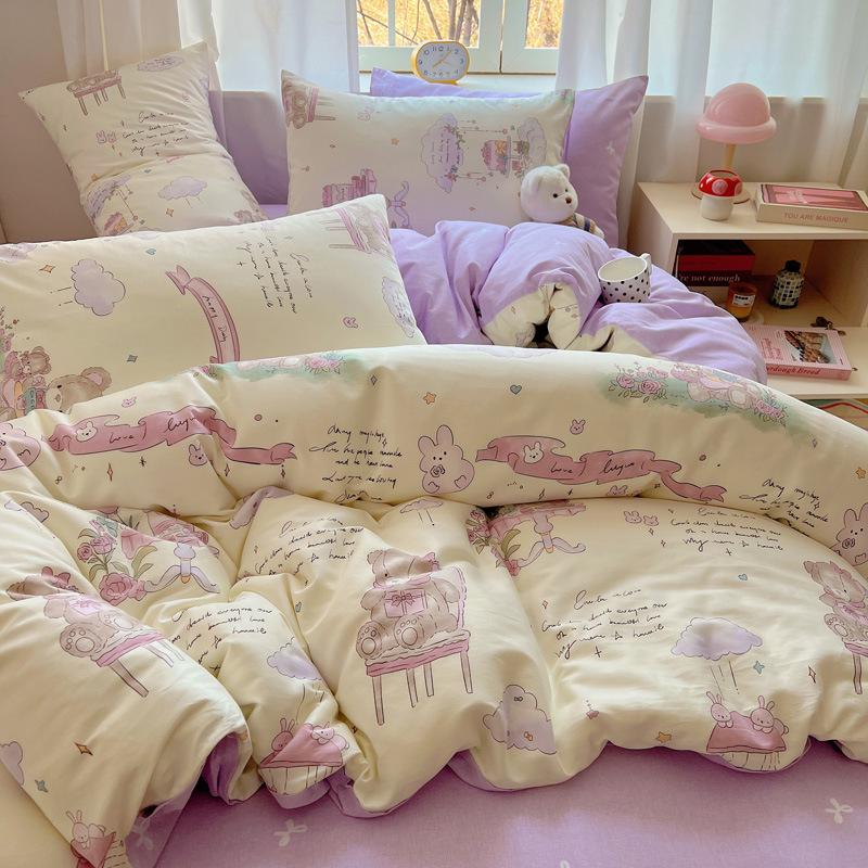 Trendy Double-Sided Cotton Dorm Bedding Set, Fresh Style, 3-Piece or 4-Piece Options