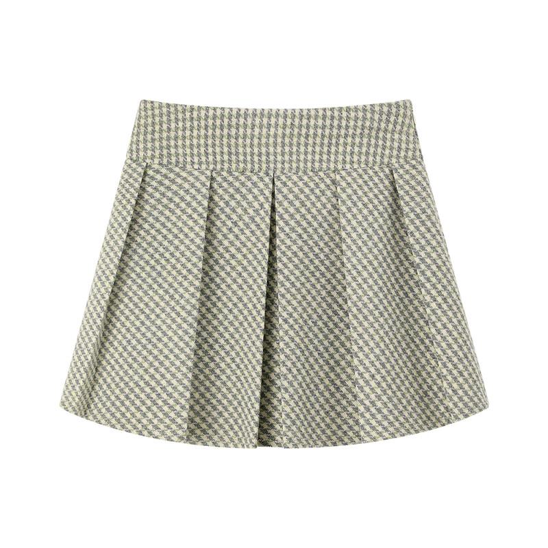 ELLE KIDS Girls' Houndstooth Pleated High-Waist Skirt