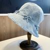 Sweet Cute Bow Retro Bucket Hat Do Old Denim Sunshade Foldable Sunscreen Hat Tide