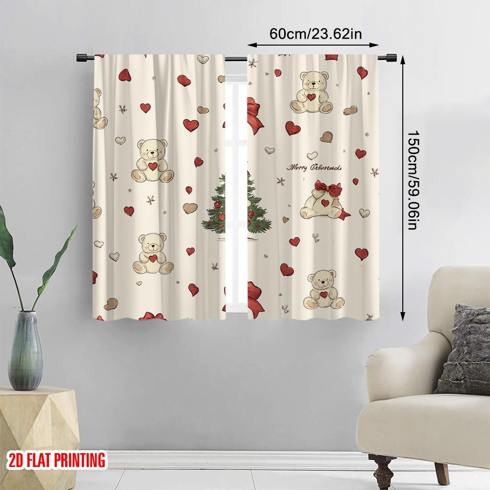 2pcs,2D plane printing Pattern Curtains Christmas Bears Trees Bells (3) Durable Polyester (without rod) Festive for Various