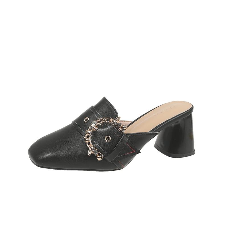 Fashion 2025Large Size Sandals Women's Head Thick Heels Spring and Summer New Wear Fashion Baotou Belt Buckle Muller Half Sandals